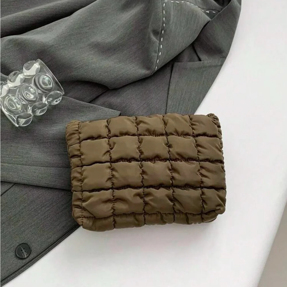 Coffee Brown Puffer Clutch /‎ Make Up Case